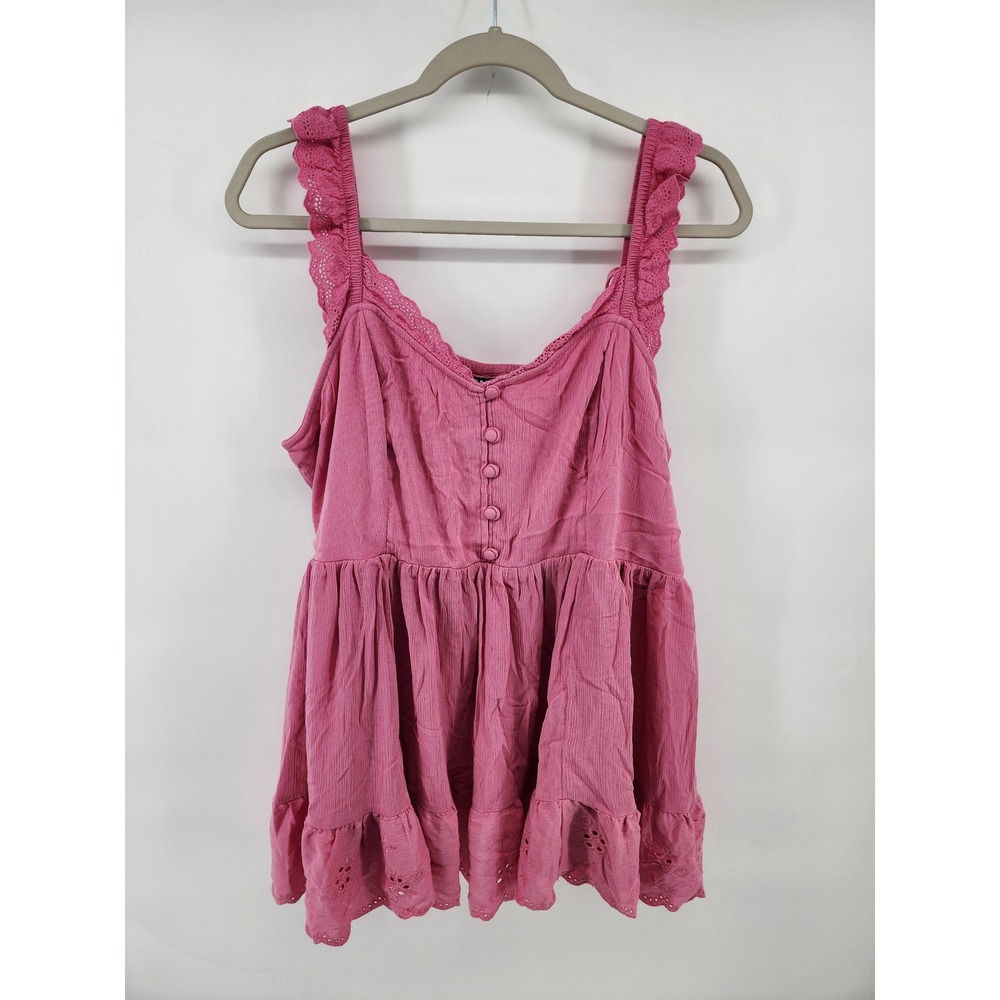 Torrid Pink Eyelet Ruffle Babydoll Peplum Tank Top Size 2 - Picture 1 of 8